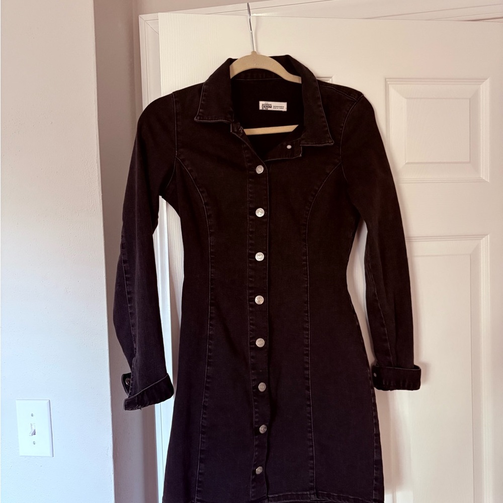 Black Denim Button-Up Dress